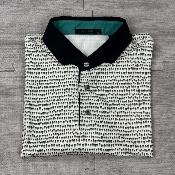 Greyson Shirt Men XL Navy Blue Golf Polo AOP Performance Scottsdale National EUC - Picture 10 of 12
